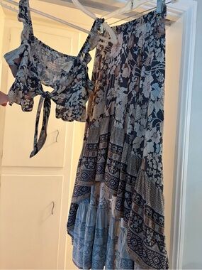 Spell amethyst Blue and White Floral High-Low Maxi Set